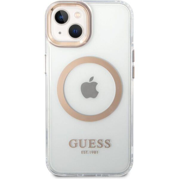 Guess Transparent MagSafe kryt iPhone 14 zlatý