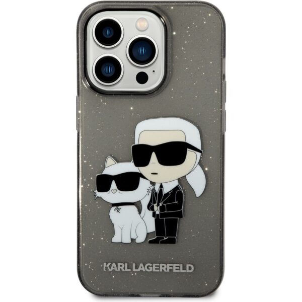 Karl Lagerfeld IML Glitter Karl and Choupette NFT kryt iPhone 14 Pro Max černý