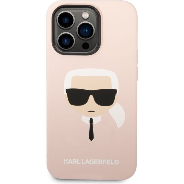Karl Lagerfeld Liquid Silicone Karl Head kryt iPhone 14 Pro Max růžový