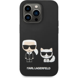 Karl Lagerfeld and Choupette Liquid Silicone kryt iPhone 14 Pro černý