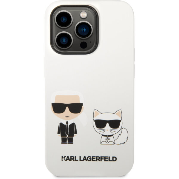 Karl Lagerfeld and Choupette Liquid Silicone kryt iPhone 14 Pro bílý