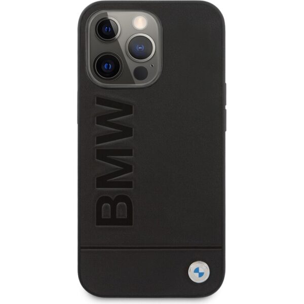 BMW Leather Hot Stamp kryt iPhone 14 Pro Max černý