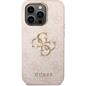 Guess PU 4G Metal Logo kryt iPhone 14 Pro růžový