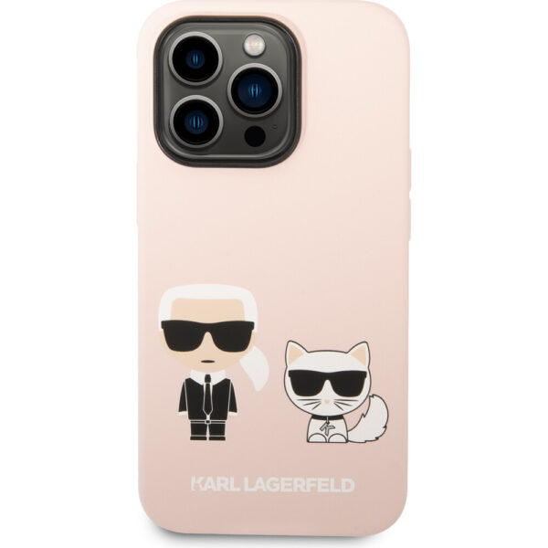 Karl Lagerfeld MagSafe kryt Liquid Silicone Karl and Choupette iPhone 14 Pro růžový