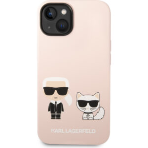 Karl Lagerfeld and Choupette Liquid Silicone kryt iPhone 14 růžový