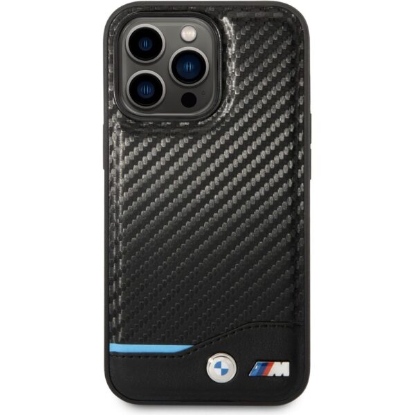 BMW M PU Carbon Blue Line kryt iPhone 14 Pro Max černý