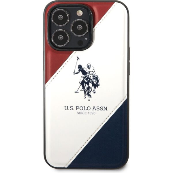 U.S. Polo PU Leather Double Horse kryt iPhone 14 Pro červený/bílý/námořně modrý