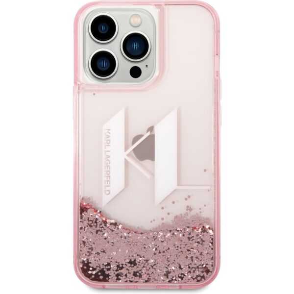 Karl Lagerfeld Liquid Glitter Big KL Logo kryt iPhone 14 Pro Max růžový