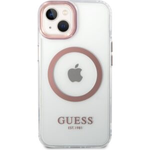Guess Transparent MagSafe kryt iPhone 14 růžový