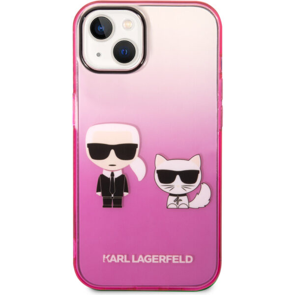 Karl Lagerfeld Gradient Karl and Choupette kryt iPhone 14 růžový