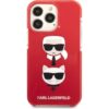Karl Lagerfeld TPE Karl and Choupette Heads Kryt iPhone 13 Pro Max červený