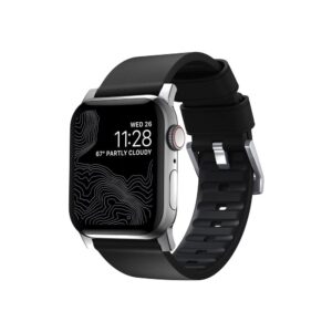 Nomad Active Pro hydrofobní kožený řemínek Apple Watch 45/44/42mm černý/stříbrný